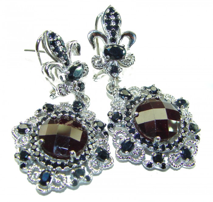LARGE Red Beauty authentic 21.5 carat Garnet Sapphire .925 Sterling Silver handcrafted earrings