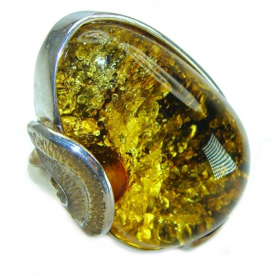 Large - Beauty of the Sea natural Baltic Amber .925 Sterling Silver handcrafted ring; s. 7 adjustable