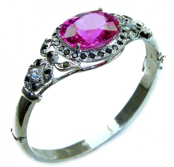Precious 39.5 carat Natural Rich Pink Sapphire .925 Sterling Silver handcrafted Bracelet - video