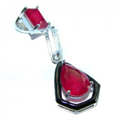 Art Deco 5.2 CARAT Ruby black enamel .925 Sterling Silver handcrafted Pendant