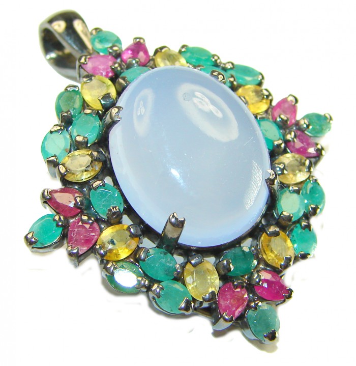 Authentic 22.5 carat Aquamarine Brazilian yellow Sapphire black rhodium over .925 Sterling Silver Handcrafted pendant brooch