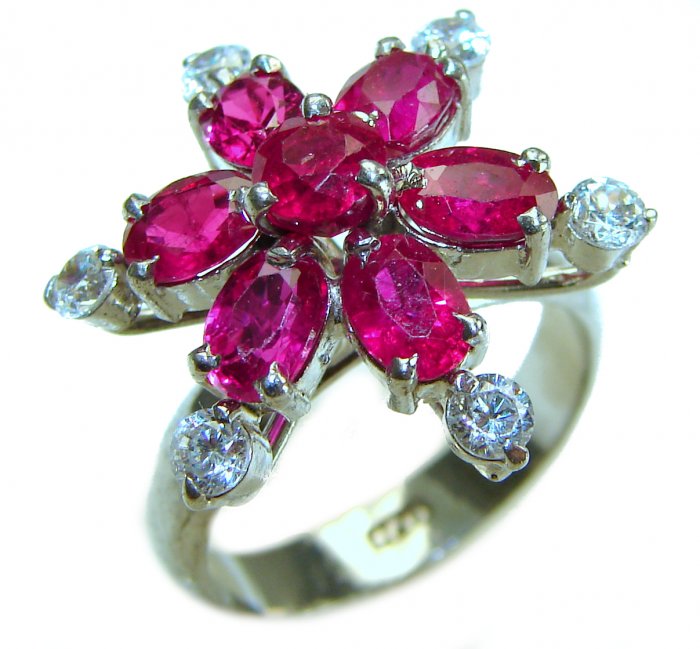 Luxurious Red Flower 10.2 carat genuine Ruby .925 Sterling Silver handcrafted Ring size 8 - video