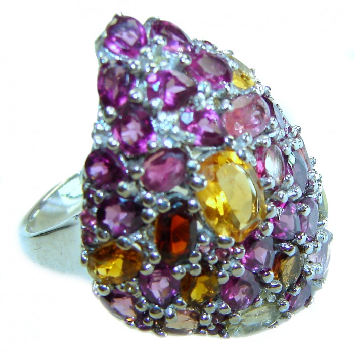 Colors of the Earth Genuine 18.5 carat MultiGems .925 Sterling Silver handcrafted Ring size 9