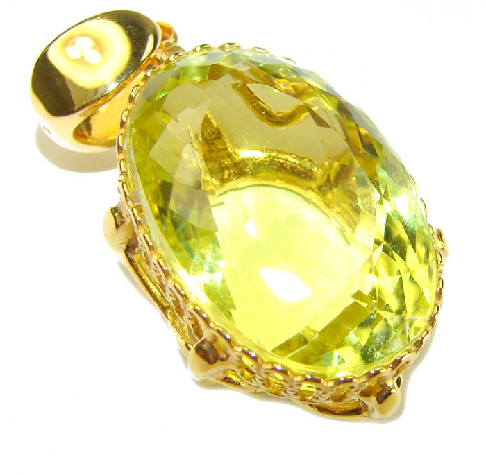 Oval cut 22.3 carat Lemon Quartz 18K Gold over .925 Sterling Silver handcrafted pendant - video