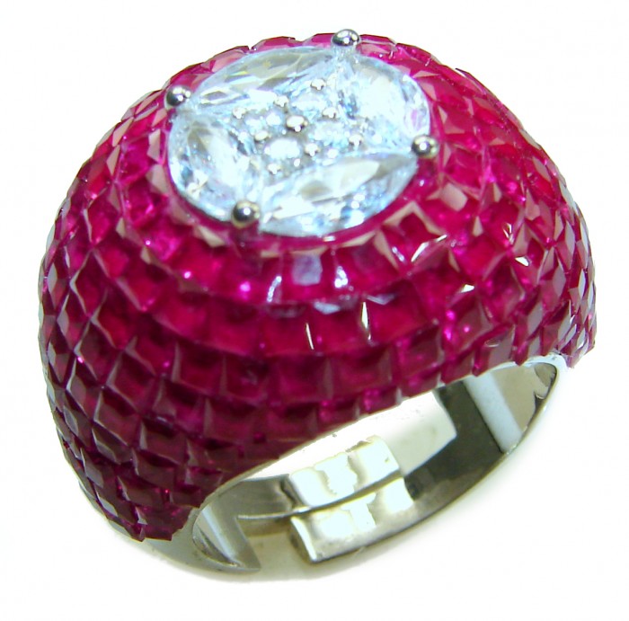 Luxurious Red Beauty 14.1 carat Ruby White Sapphire .925 Sterling Silver handcrafted Ring size 8 adjustable
