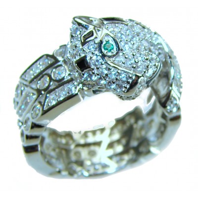 Panthère 4.5 carat Emerald black enamel .925 Sterling Silver handcrafted Statement Ring size 6