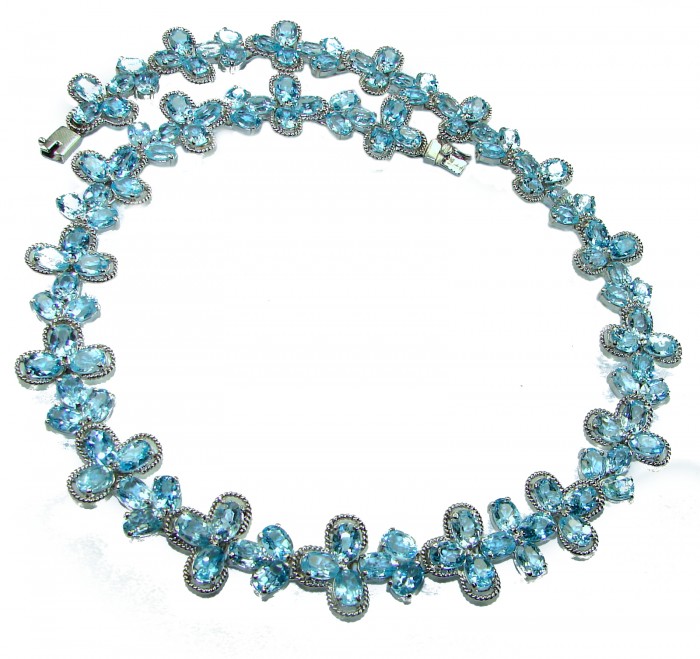 80.5 grams Blue Paris Sky 245.5 carat Swiss Blue Topaz .925 Sterling Silver handmade Large Solid Statement necklace