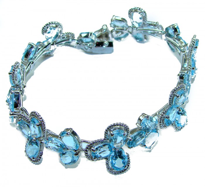 Blue Paris Sky 185.5 carat Swiss Blue Topaz .925 Sterling Silver handmade Large Solid Statement Bracelet