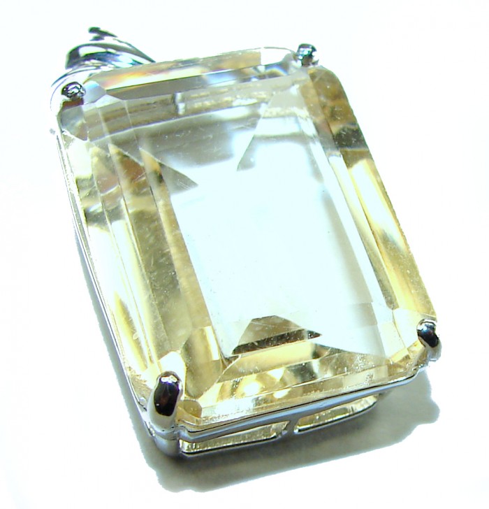 Emerald cut 24.3 carat Lemon Quartz .925 Sterling Silver handcrafted pendant