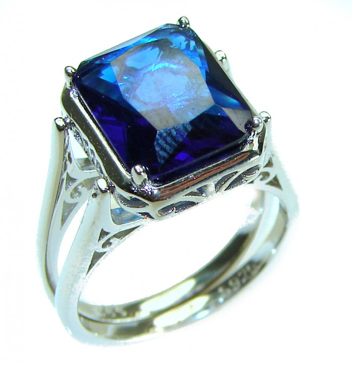 Red Fantasy 8.5 carat Blue Topaz .925 Silver handcrafted Cocktail Ring s. 7