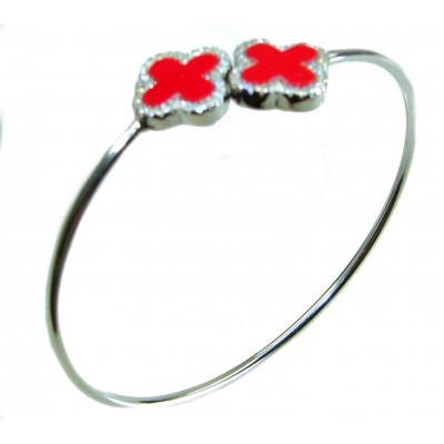 A Red four-leaf clover Coral .925 Sterling Silver handcrafted Bracelet
