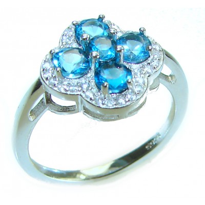 7.5 carat Fancy cut Swiss Blue Topaz .925 Sterling Silver handmade Ring size 8