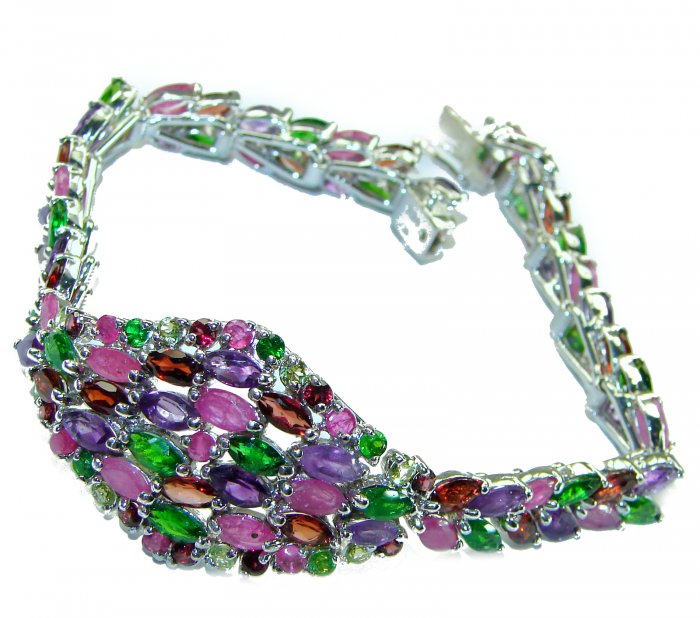 Carmen - Precious Natural 102.5 carat Ruby Emerald Amethyst .925 Sterling Silver handcrafted bracelet - video