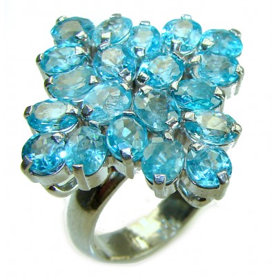 Electric Blue 21.5 carat Blue Swiss Topaz .925 Sterling Silver handcrafted Ring size 7 1/4