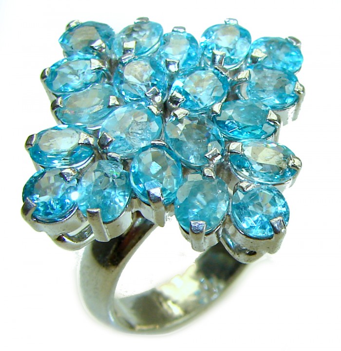 Electric Blue 21.5 carat Blue Swiss Topaz .925 Sterling Silver handcrafted Ring size 7 1/4