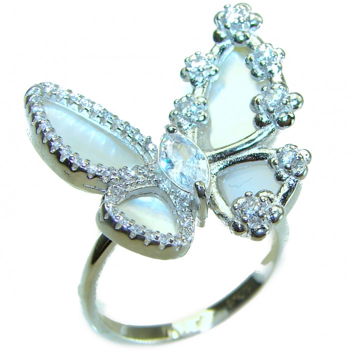 White Butterfly Blister Pearl .925 Sterling Silver brilliantly handcrafted ring s. 7 1/4