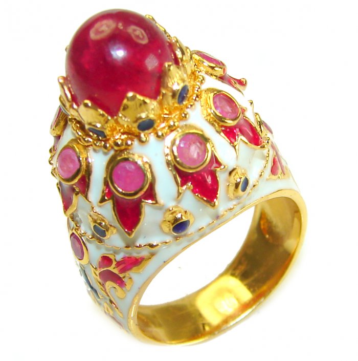 Real Beauty of Nature - natural 5.5 carat Ruby enamel 18K Gold over .925 Sterling Silver handmade Statement Ring size 7 - video