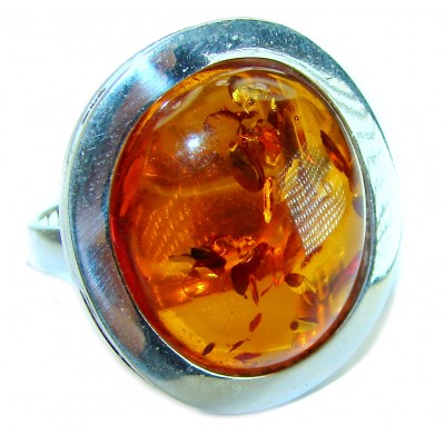 Beauty of the Sea natural Baltic Amber .925 Sterling Silver handcrafted ring; s. 7 adjustable