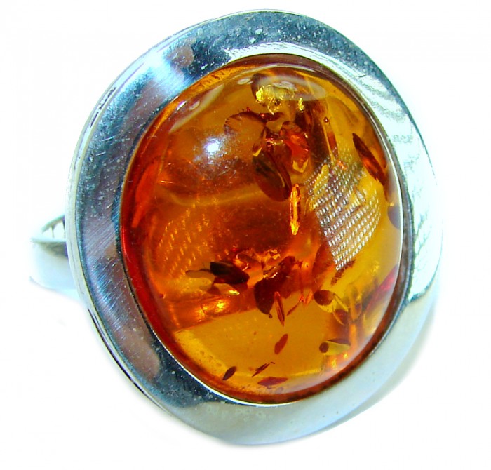 Beauty of the Sea natural Baltic Amber .925 Sterling Silver handcrafted ring; s. 7 adjustable