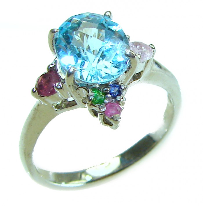 Oceansite 1.5 carat Fancy cut Swiss Blue Topaz .925 Sterling Silver handmade Ring size 6 1/2