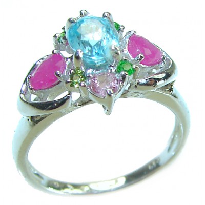 Oceansite 1.5 carat Fancy cut Swiss Blue Topaz .925 Sterling Silver handmade Ring size 6 1/4
