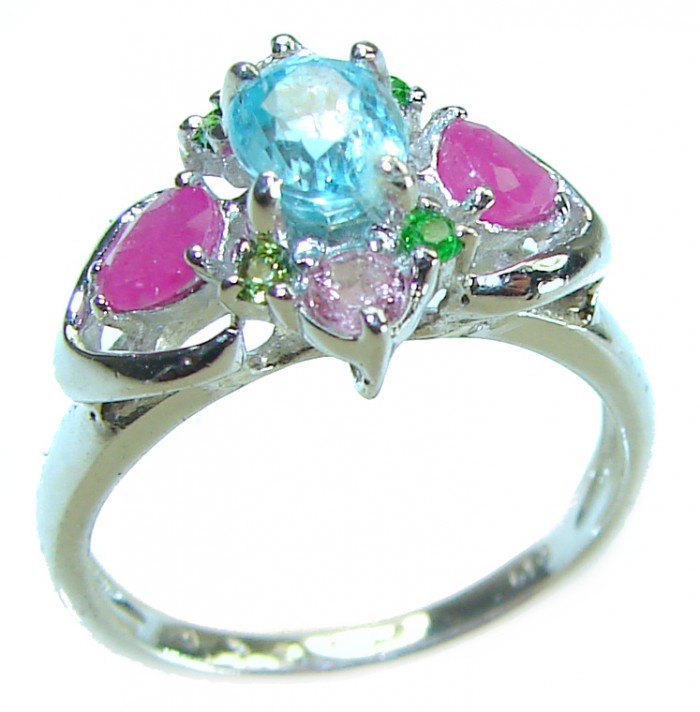 Oceansite 1.5 carat Fancy cut Swiss Blue Topaz .925 Sterling Silver handmade Ring size 6 1/4