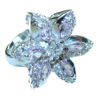 Floral design 6.8 carat Amethyst .925 Sterling Silver Handcrafted Ring size 7 1/4