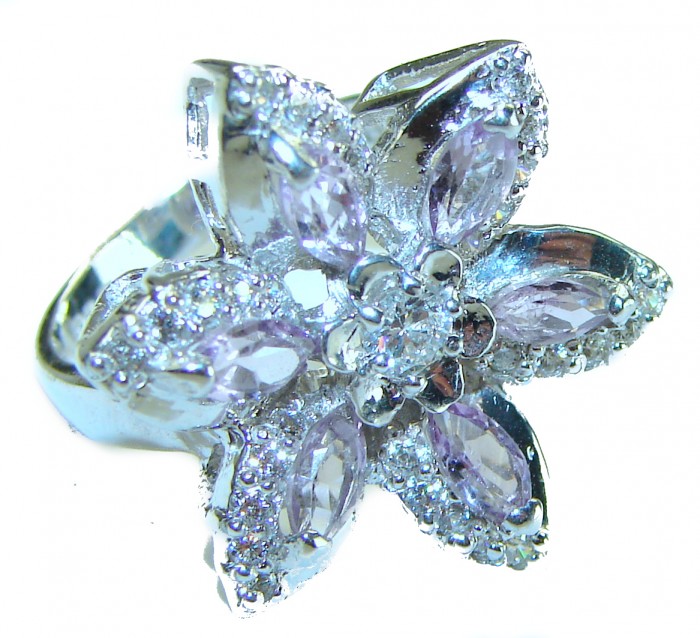 Floral design 6.8 carat Amethyst .925 Sterling Silver Handcrafted Ring size 7 1/4