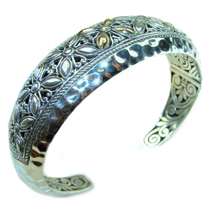Spectacular - Large Heavy Bali Made 2 tones .925 Sterling Silver handcrafted Bracelet / Cuff