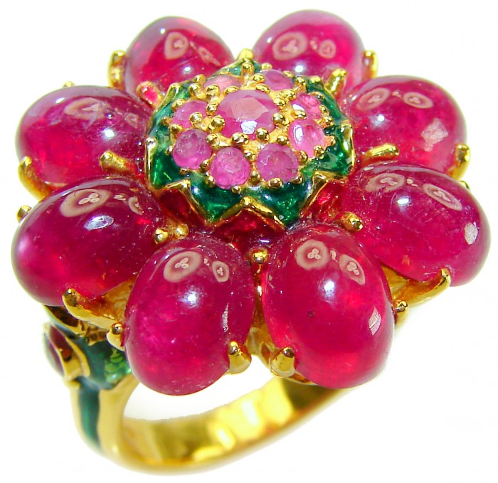 Royalty - natural 18.5 carat Ruby 18K Gold over .925 Sterling Silver handmade Statement Ring size 6