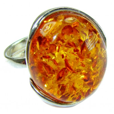 Beauty of the Sea natural Baltic Amber .925 Sterling Silver handcrafted ring; s. 7 adjustable