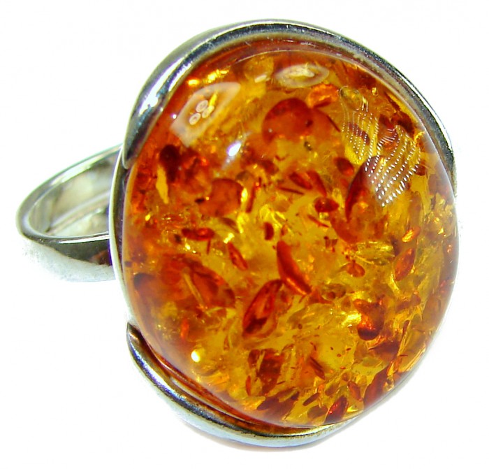 Beauty of the Sea natural Baltic Amber .925 Sterling Silver handcrafted ring; s. 7 adjustable