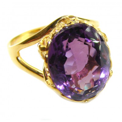 Dramatic design 8.8 carat AUTHENTIC Amethyst 14K ROSE Gold over .925 Sterling Silver Handcrafted Ring size 7