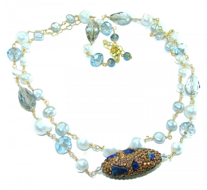Precious genuine Mother of Pearl London Blue Topaz .925 Sterling Silver handcrafted Necklace