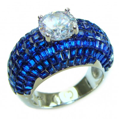 Luxurious 4.2 carat White Sapphire .925 Sterling Silver handcrafted Ring size 7