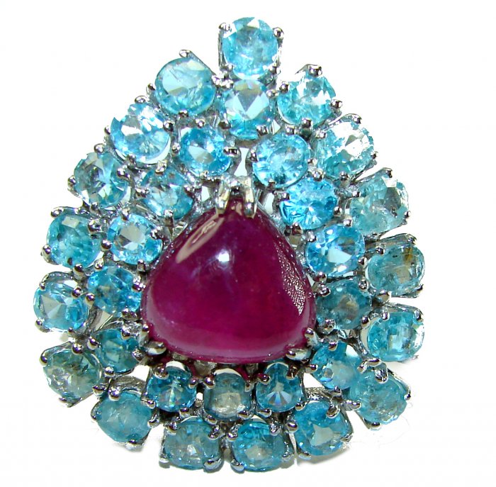 Isabella - Real Beauty of Nature- natural 10.5 carat Ruby Aquamarine 14K Gold over .925 Sterling Silver handmade Statement Ring size 8 1/4 - video