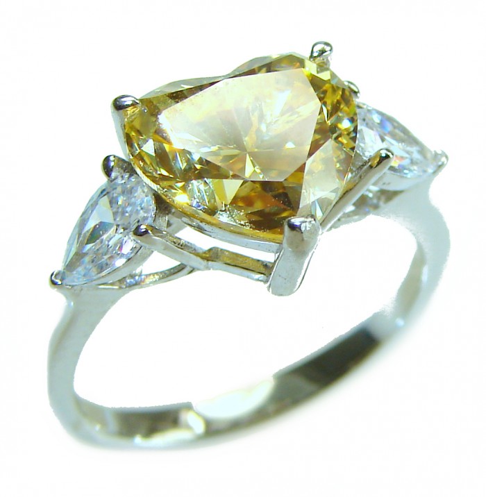 Endless Love 4.5 carat Heart cut Yellow Sapphire .925 Sterling Silver handcrafted ring; s. 7