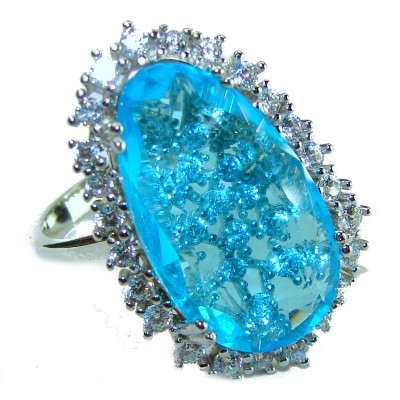 Endless Ocean natural 10.5 carat Swiss Blue Topaz .925 Sterling Silver handcrafted .925 Sterling Silver Handcrafted Ring size 7