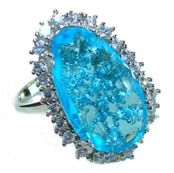 Endless Ocean natural 10.5 carat Swiss Blue Topaz .925 Sterling Silver handcrafted .925 Sterling Silver Handcrafted Ring size 7