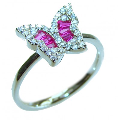 Red Butterfly natural 2.5 carat Ruby .925 Sterling Silver handmade Ring size 6 1/4