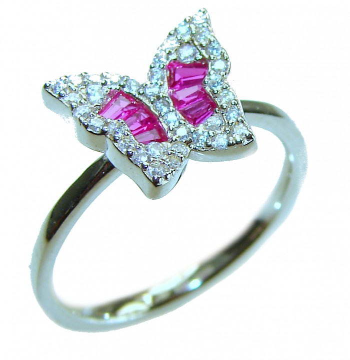 Red Butterfly natural 2.5 carat Ruby .925 Sterling Silver handmade Ring size 6 1/4