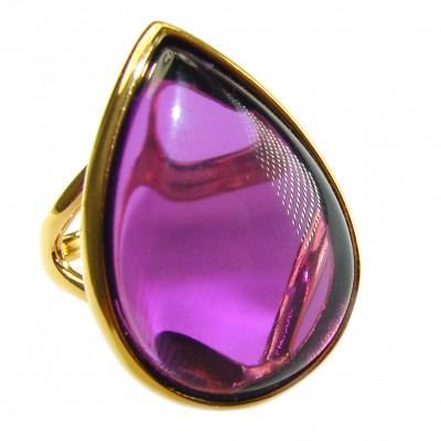 Purple Tear 22.2 carat Amethyst 14K Gold over .925 Sterling Silver Handcrafted Large Ring size 7