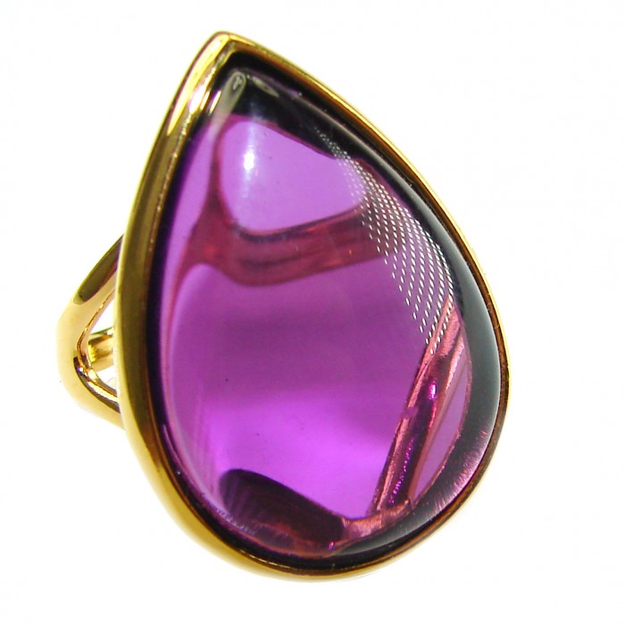Purple Tear 22.2 carat Amethyst 14K Gold over .925 Sterling Silver Handcrafted Large Ring size 7