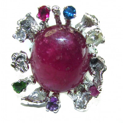 Large - Crimson red - natural 28.5 carat Star Ruby .925 Sterling Silver handmade Statement Ring size 8 1/4