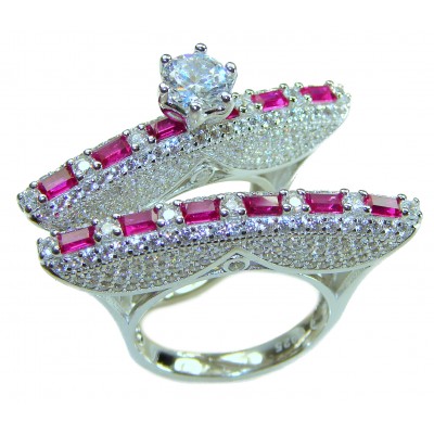 Luxurious Extravaganza Large 12.2 carat Moissanite Ruby .925 Sterling Silver brilliantly handcrafted stack up ring s. 7