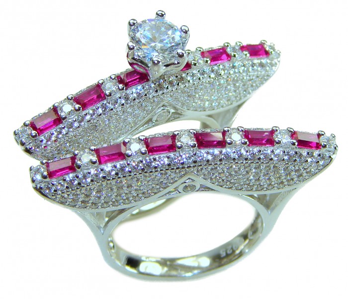 Luxurious Extravaganza Large 12.2 carat Moissanite Ruby .925 Sterling Silver brilliantly handcrafted stack up ring s. 7