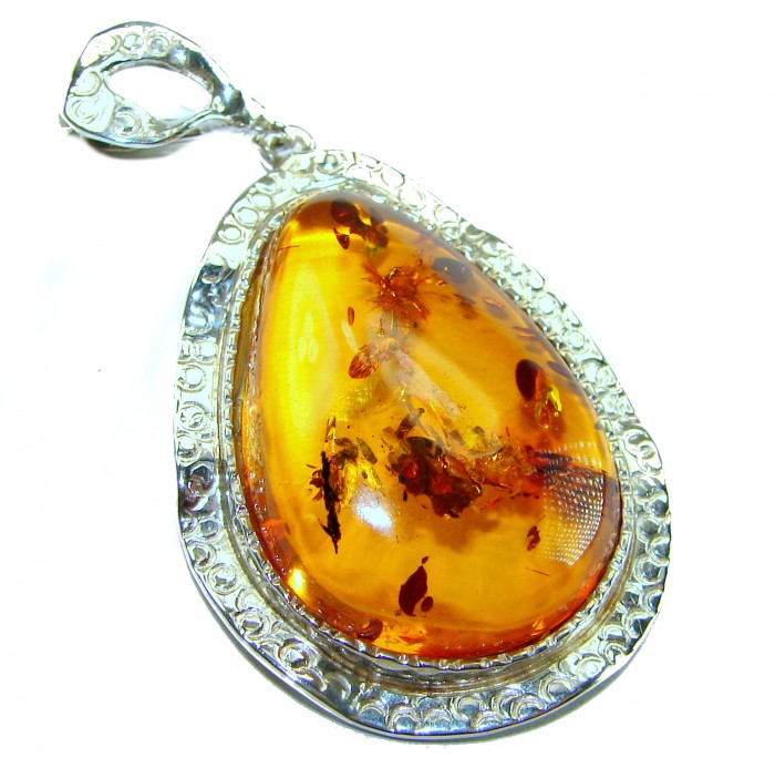 Prehistoric Authentic Golden Baltic Amber .925 Sterling Silver beautifully handcrafted Large Pendant