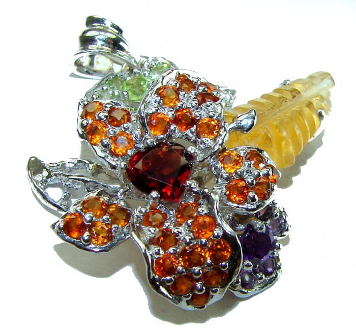 Milano Luxurious Style Natural carved Citrine .925 Sterling Silver handmade Pendant