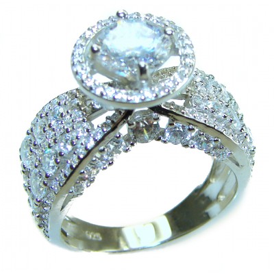 11.8 carat round cut White Topaz .925 Sterling Silver brilliantly handcrafted ring s. 8 1/4