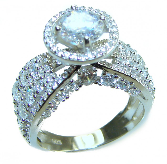 11.8 carat round cut White Topaz .925 Sterling Silver brilliantly handcrafted ring s. 8 1/4